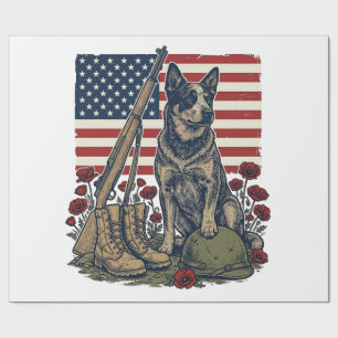 Blue Heeler Patriotic Memorial Vintage Engraving S Wrapping Paper