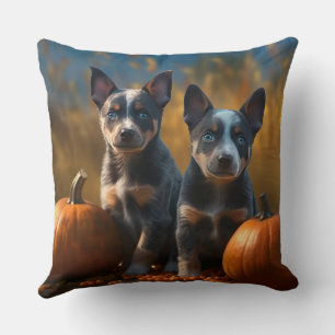 Blue Heeler Puppy Autumn Delight Pumpkin Cushion