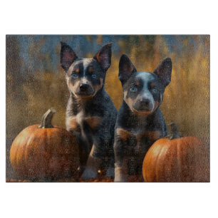 Blue Heeler Puppy Autumn Delight Pumpkin Cutting Board