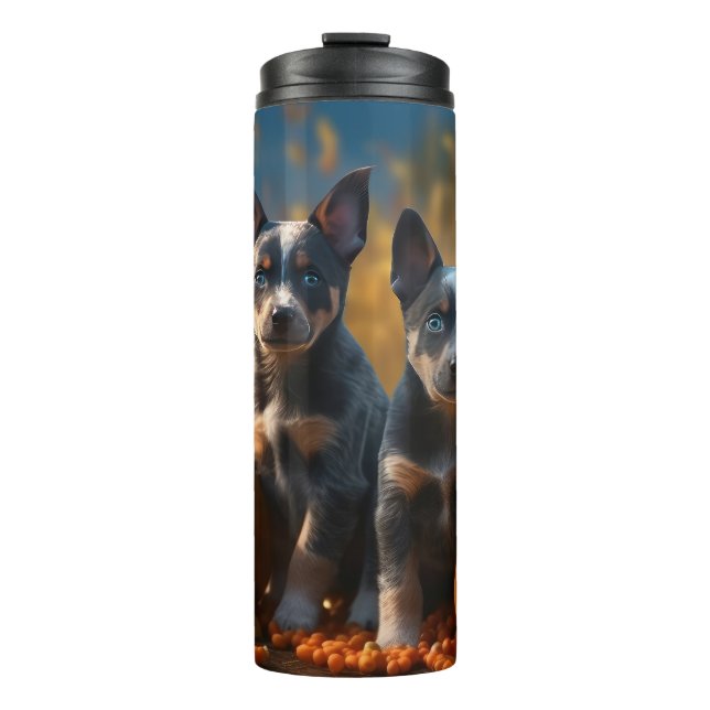 Blue Heeler Puppy Autumn Delight Pumpkin Thermal Tumbler (Front)