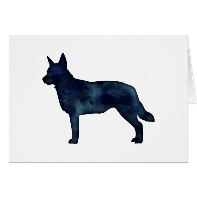 Blue Heeler Silhouette Black Watercolor Card (Front Horizontal)