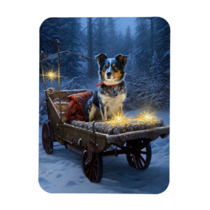 Blue Heeler Snowy Sleigh Christmas Decor Magnet