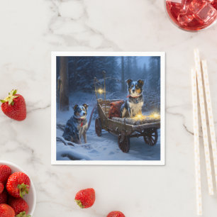 Blue Heeler Snowy Sleigh Christmas Decor  Napkin