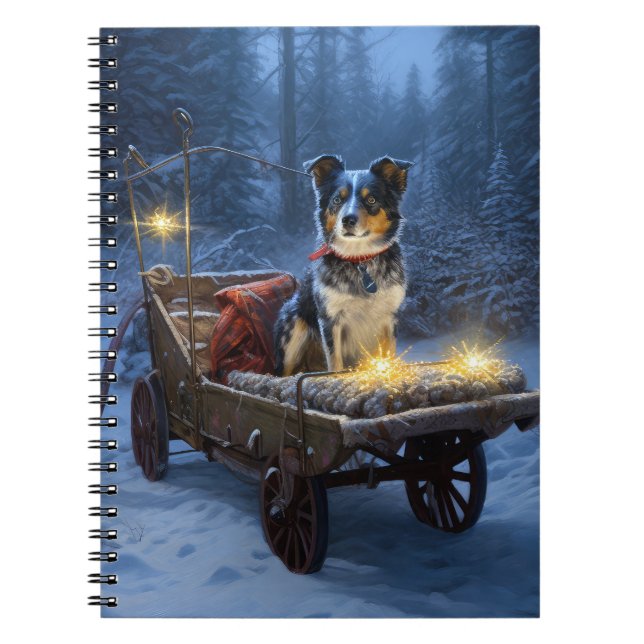 Blue Heeler Snowy Sleigh Christmas Decor  Notebook (Front)