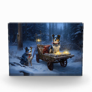 Blue Heeler Snowy Sleigh Christmas Decor Photo Block