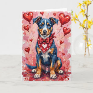 Blue Heeler Valentine’s Day Dog with Hearts Red Card