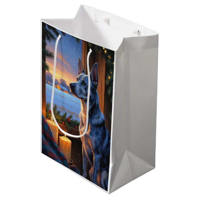 Blue Heeler With Christmas Lights Holiday  Medium Gift Bag (Front Angled)