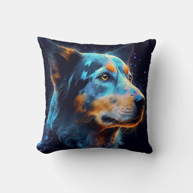 Blue Heeler with Dark Background Cushion (Front)