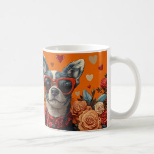 Blue Heeler With Heart Roses Valentine's Day Coffee Mug