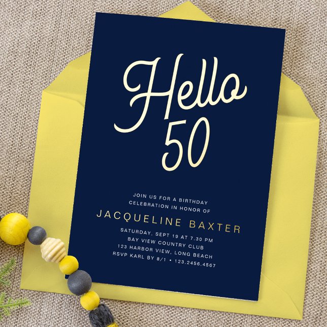 Blue Hello 50 Gold Script 50th Birthday Party (Creator Uploaded)
