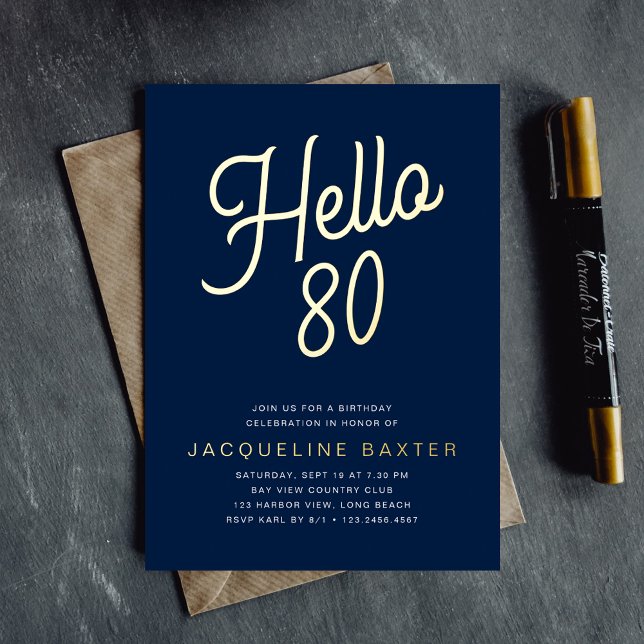 Blue Hello 80 Gold Script 80th Birthday Party (Creator Uploaded)