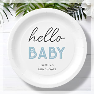 Blue Hello Baby   Baby Shower Paper Plate