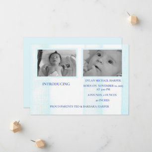 Blue Hello World Boy Birth Announcement