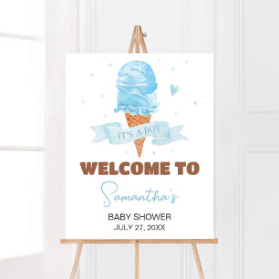 Blue Here's the Scoop Baby Shower Welcome Poster