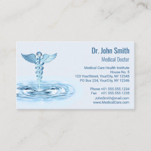 Blue Hermes Rod Caduceus Water Ripples Medical Appointment Card