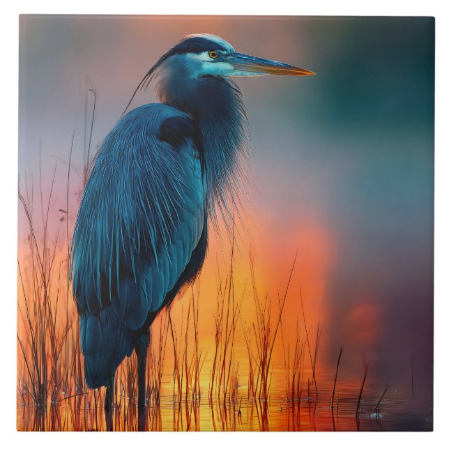 Blue Heron at Sunrise Tile (Front)