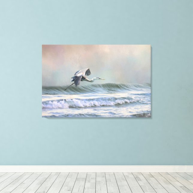 Blue Heron at the Beach Canvas Print (Insitu(Wood Floor))