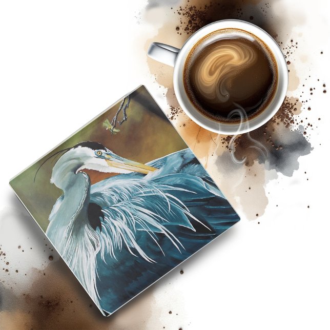 Blue Heron Bird Glass Coaster (Creator Uploaded)