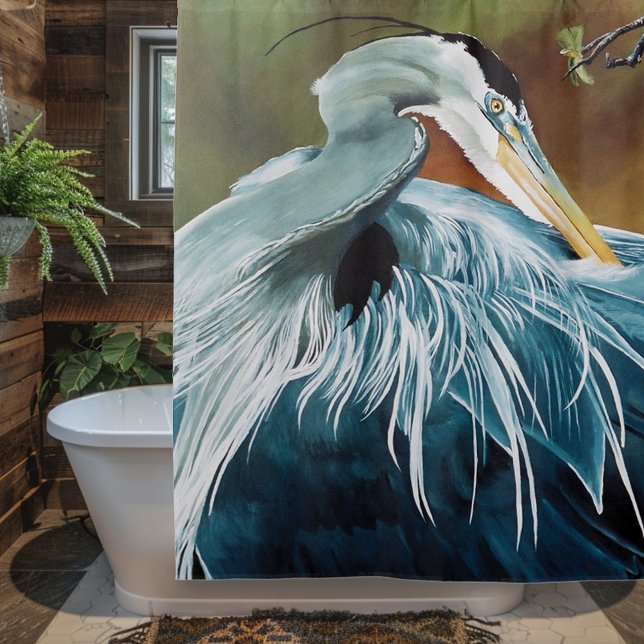 Blue Heron Bird Shower Curtain (Creator Uploaded)