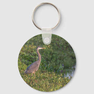 Blue Heron Button Keychain