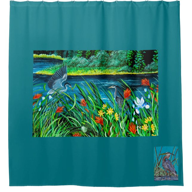 Blue Heron Couple Shower Curtain (Front)