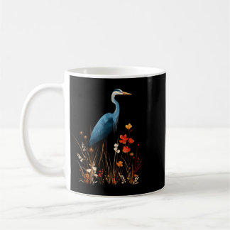 Blue Heron Floral Wildflower Bird Watching Coffee Mug
