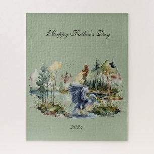 Blue Heron In Lake Happy Father's Day Puzzle