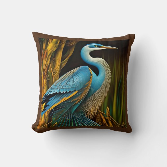 Blue Heron in Reeds  Cushion (Front)
