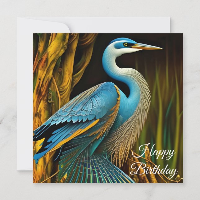 Blue Heron in Reeds  Happy Birthday (Front)