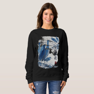 Blue Heron Japanese Ink Wash Bird Nature Sweatshirt