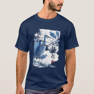 Blue Heron Japanese Ink Wash Bird Nature T-Shirt