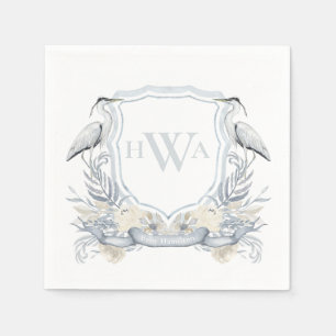 Blue Heron Monogram Crest Grandmillennial Napkin