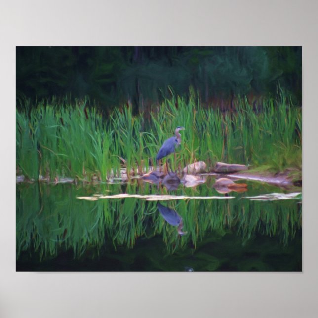 Blue Heron Nature Photo Painting Poster (Front)