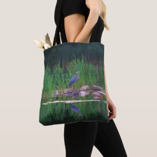 Blue Heron Nature Photo Painting Tote Bag