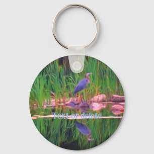Blue Heron Reflection Nature Painting Personalized Key Ring