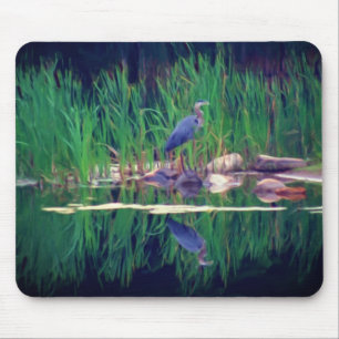 Blue Heron Reflections Animal Art Mouse Pad