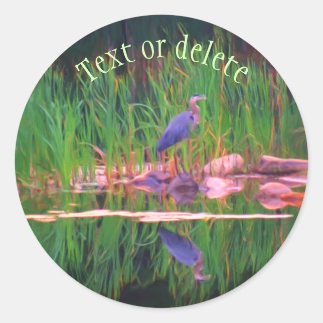 Blue Heron Reflections Animal Art Personalised Classic Round Sticker (Front)