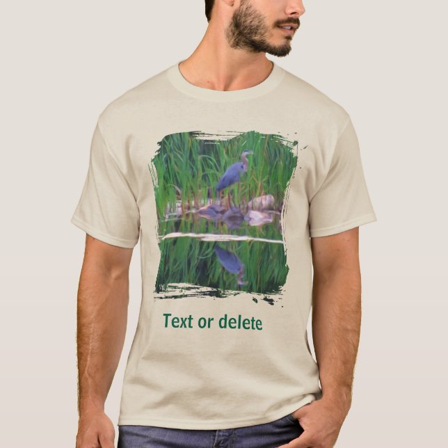 Blue Heron Reflections Animal Painting  T-Shirt (Front)