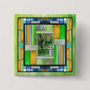 Blue Heron Stained Glass Button