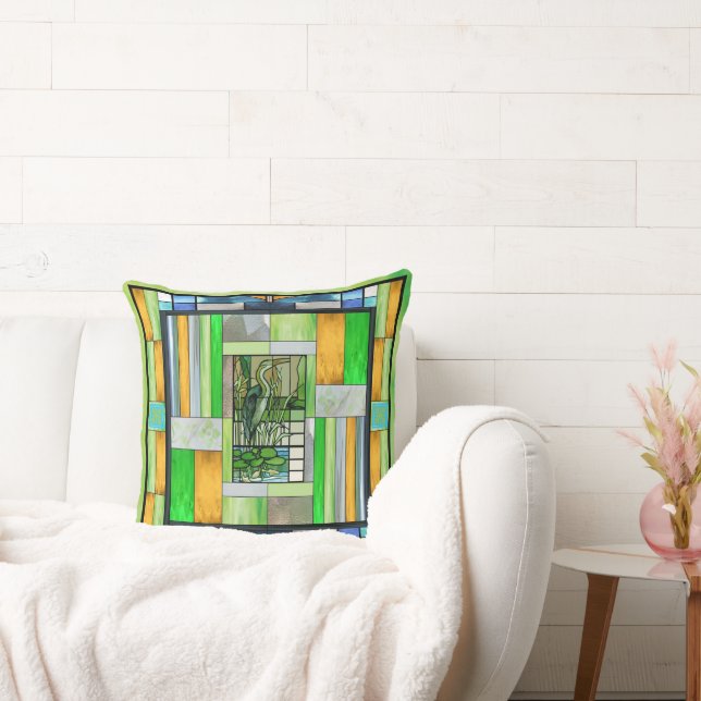 Blue Heron Stained Glass Cushion (Couch)