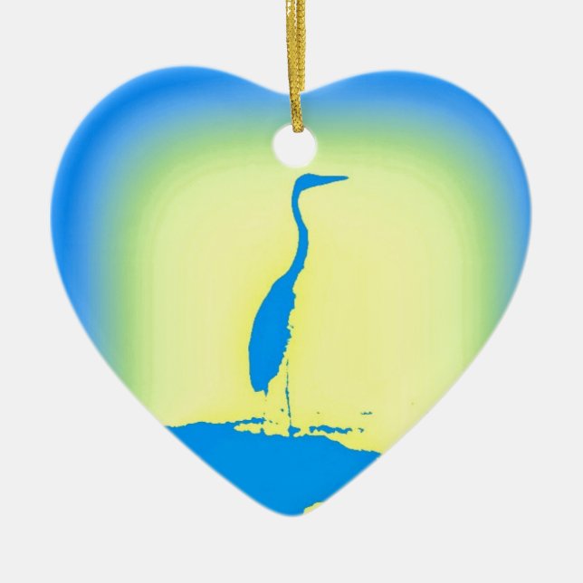 blue heron sunrise ceramic tree decoration (Front)