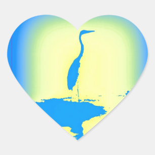 blue heron tropical sunrise heart sticker