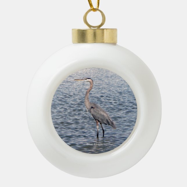 Blue Heron water ball or snowflake ornament (Front)