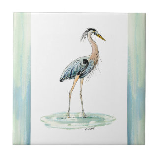 Blue Heron watercolor Tile