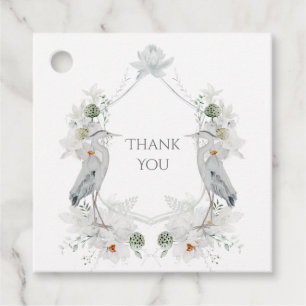 Blue Heron Waterfowl White Floral Ethereal Wedding Favour Tags