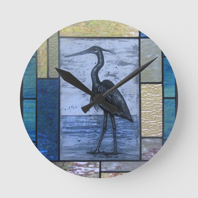 Blue Heron with Blues Round Clock (Front)