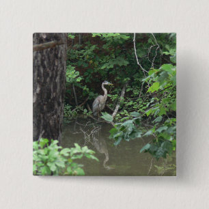 Blue Heron with Reflection on Water 15 Cm Square Badge