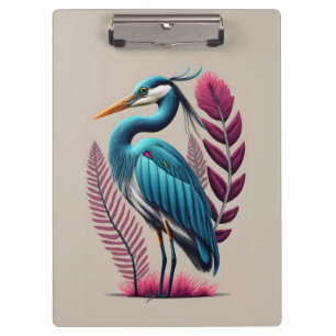 Blue Heron with Some Pink Feathers Serene Wildlife Clipboard