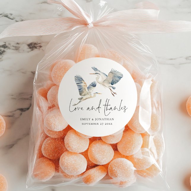 Blue Herons Flying Love Thanks Wedding Classic Round Sticker (Creator Uploaded)