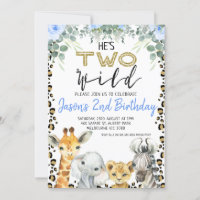 Blue He's Two Wild Cheetah Print 1st Birthday